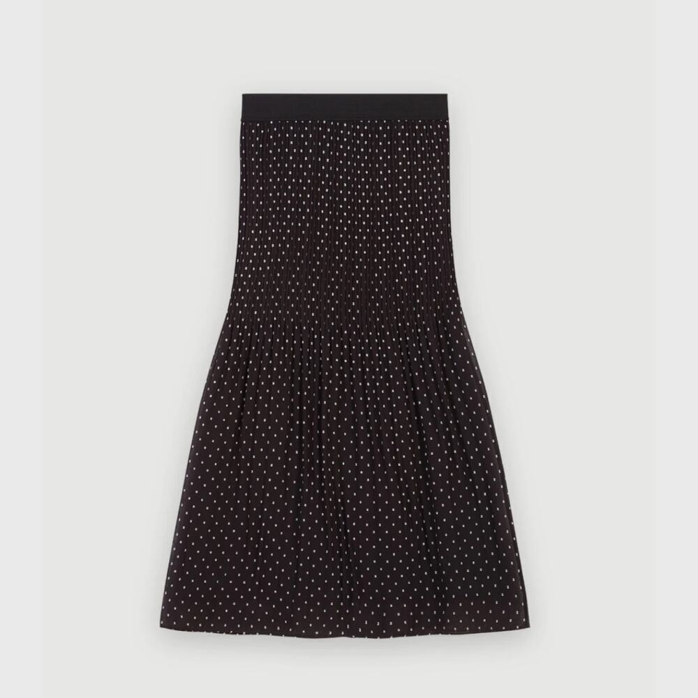 Maje T34 Pleated Polka Dot Midi Skirt Black NWT $265 - Picture 2 of 11